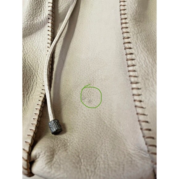 Vintage Sigrid Olsen Leather Hobo Bucket Bag Drawstring Cottagecore Y2K Beige - Picture 2 of 16